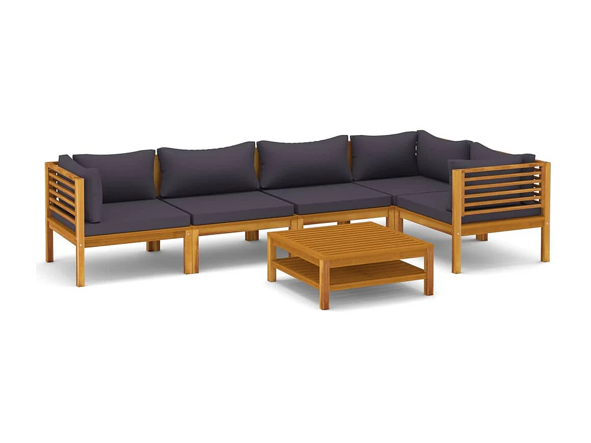 Salon de jardin 6 pcs avec coussin Bois d'acacia solide 12