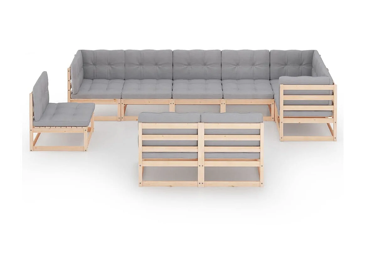 Salon de jardin 9 pcs avec coussins Bois de pin massif 15