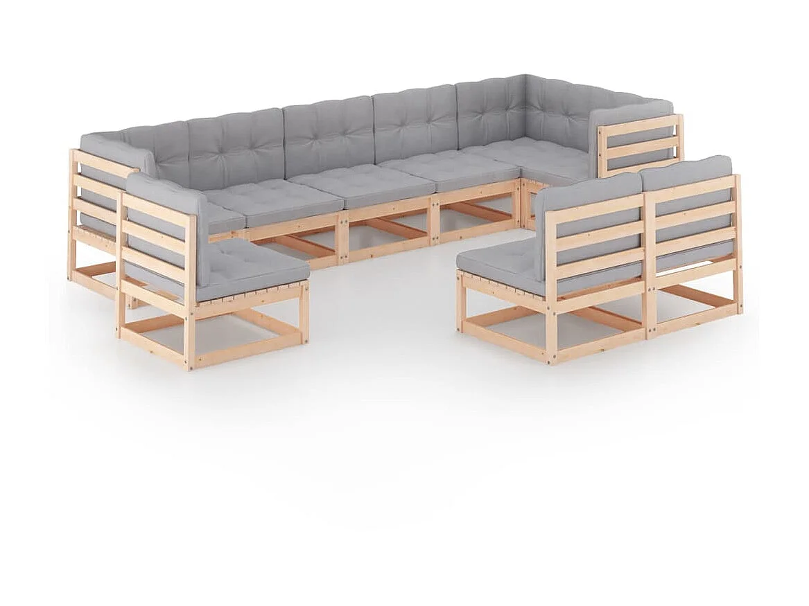 Salon de jardin 9 pcs avec coussins Bois de pin massif 15