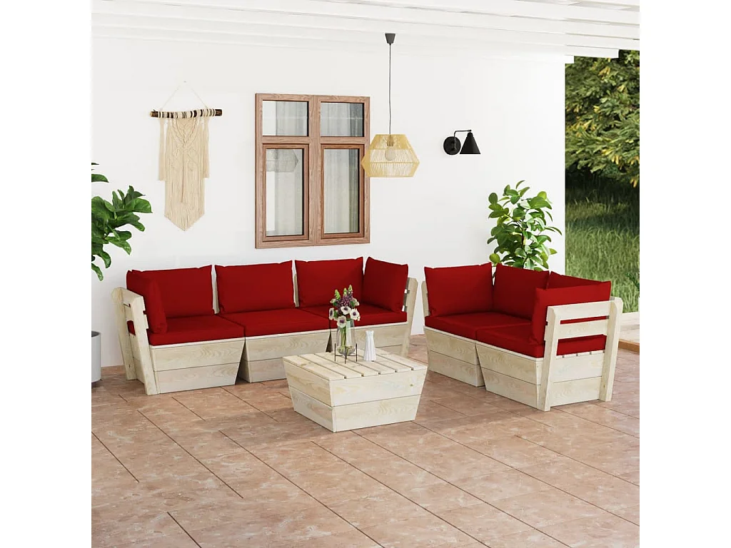 Salon de jardin palette 6 pcs avec coussins Épicéa imprégné 61