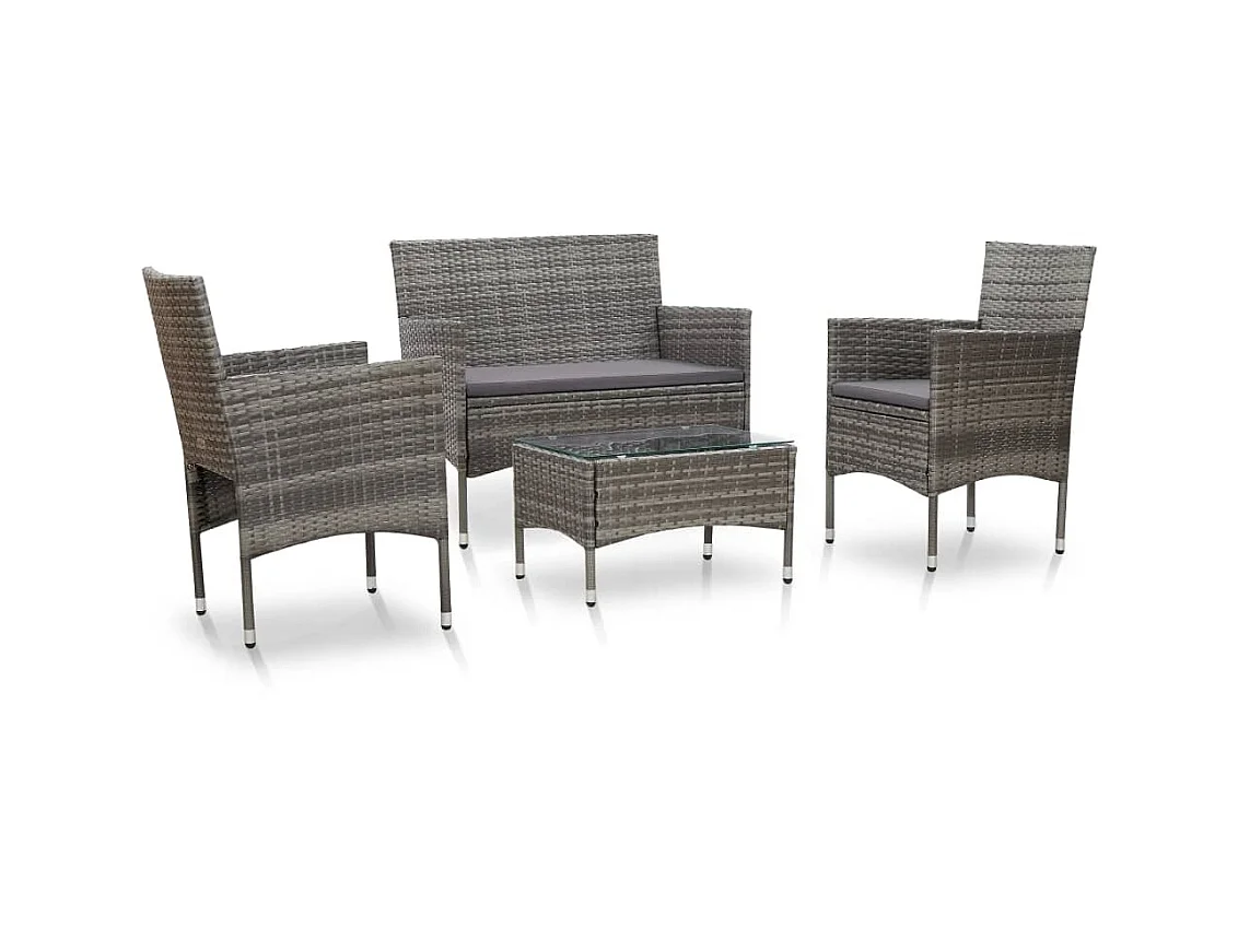 Salon de jardin 4 pcs avec coussins Résine tressée Gris 26