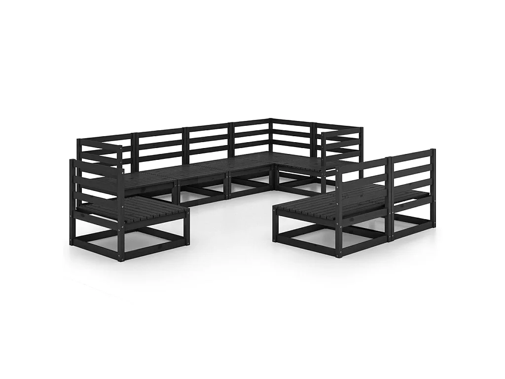 Salon de jardin 8 pcs Noir Bois de pin massif 12