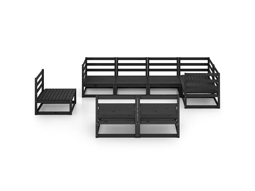 Salon de jardin 8 pcs Noir Bois de pin massif 12