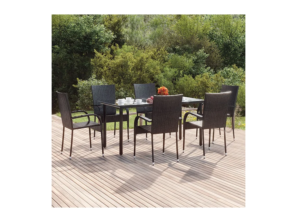 Ensemble à dîner de jardin 7 pcs Noir Résine tressée