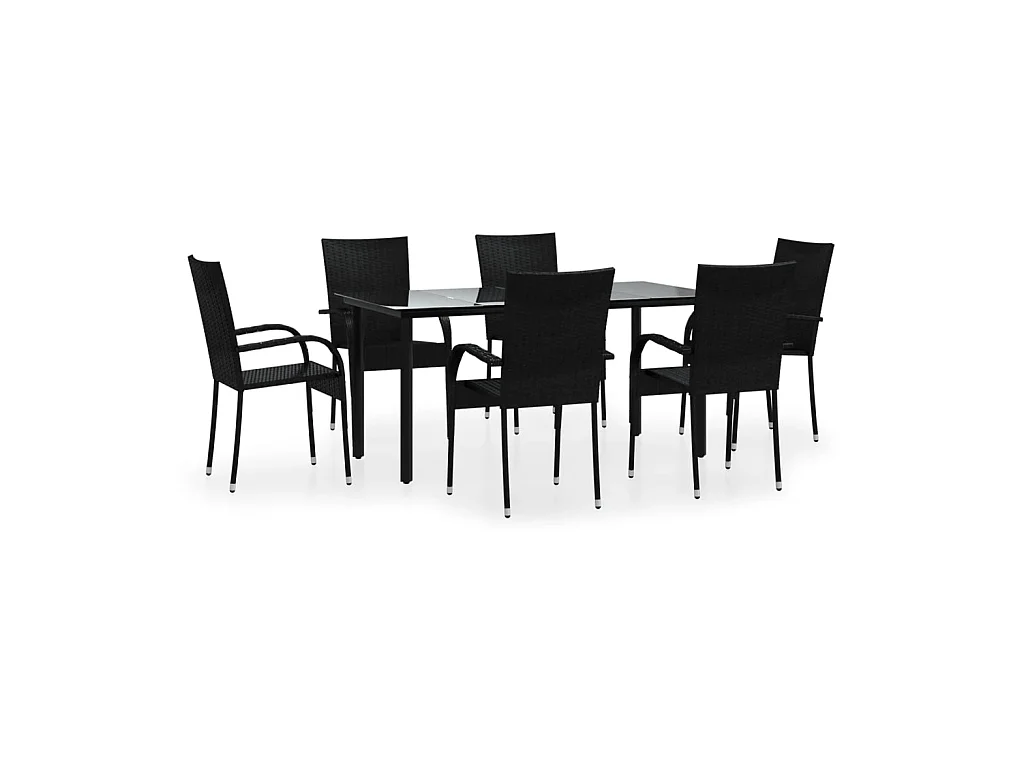 Ensemble à dîner de jardin 7 pcs Noir Résine tressée