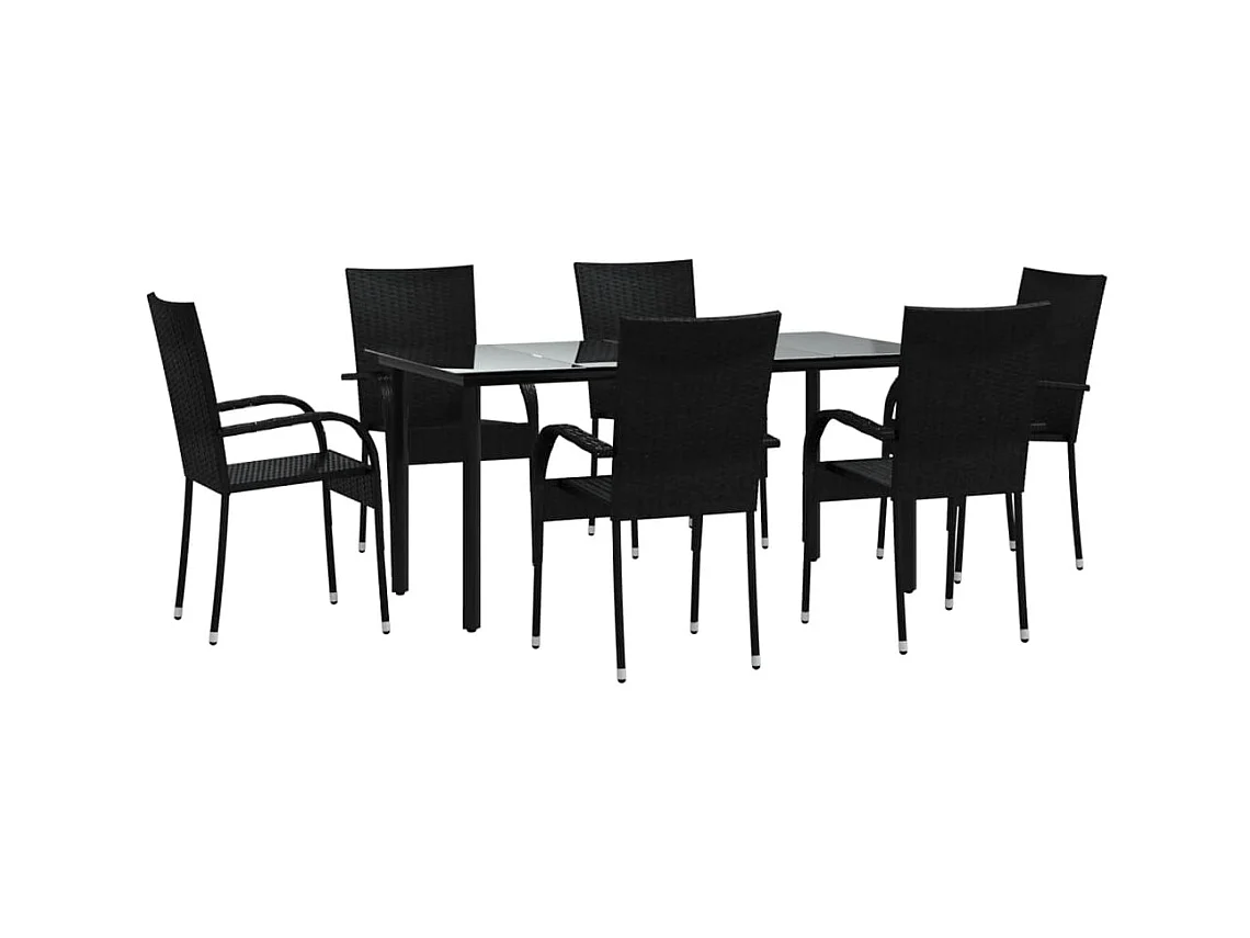 Ensemble à dîner de jardin 7 pcs Noir Résine tressée