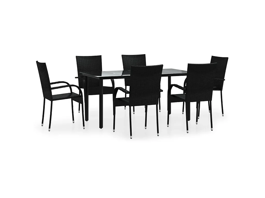 Ensemble à dîner de jardin 7 pcs Noir Résine tressée