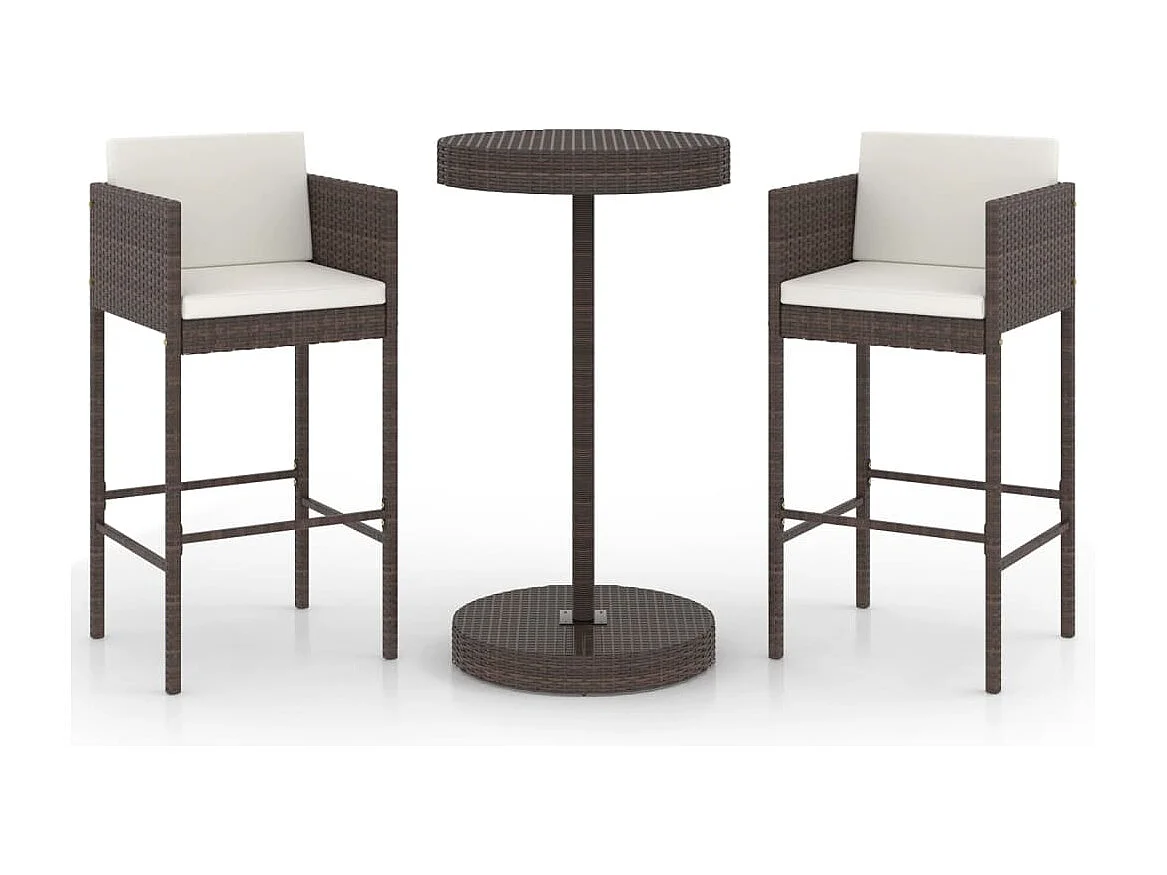 Meubles de bar de jardin 3pcs et coussins Résine tressée Marron 2