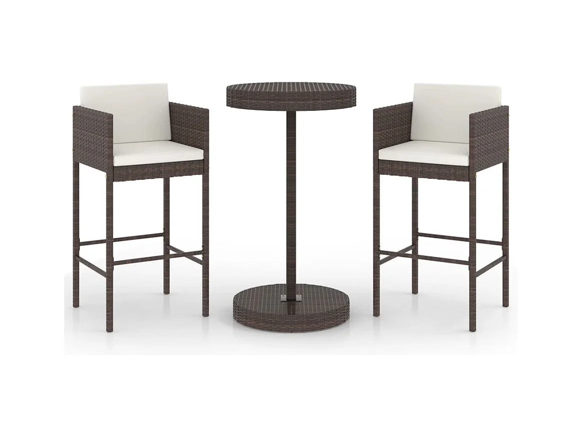 Meubles de bar de jardin 3pcs et coussins Résine tressée Marron 2