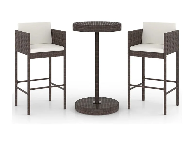 Meubles de bar de jardin 3pcs et coussins Résine tressée Marron 2