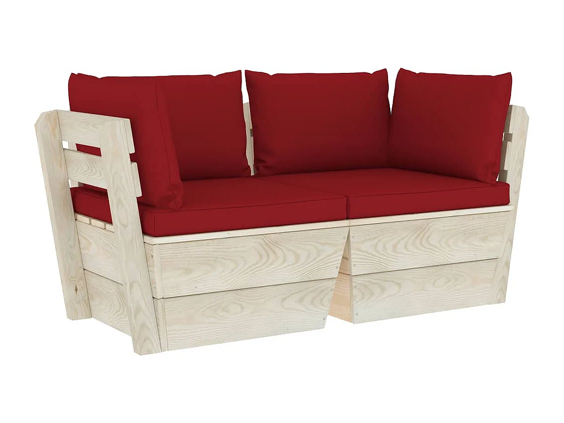 Canapé palette à 2 places de jardin avec coussins Bois d'épicéa 7