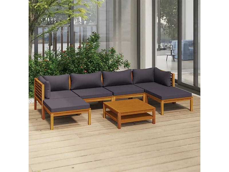 Salon de jardin 7 pcs avec coussin Bois d'acacia solide 7