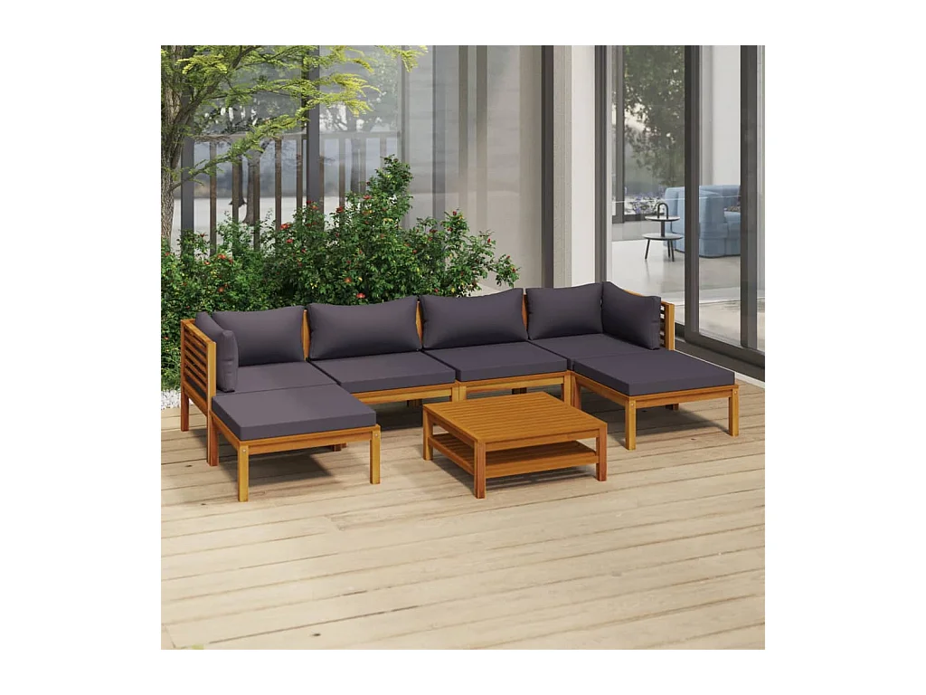 Salon de jardin 7 pcs avec coussin Bois d'acacia solide 7