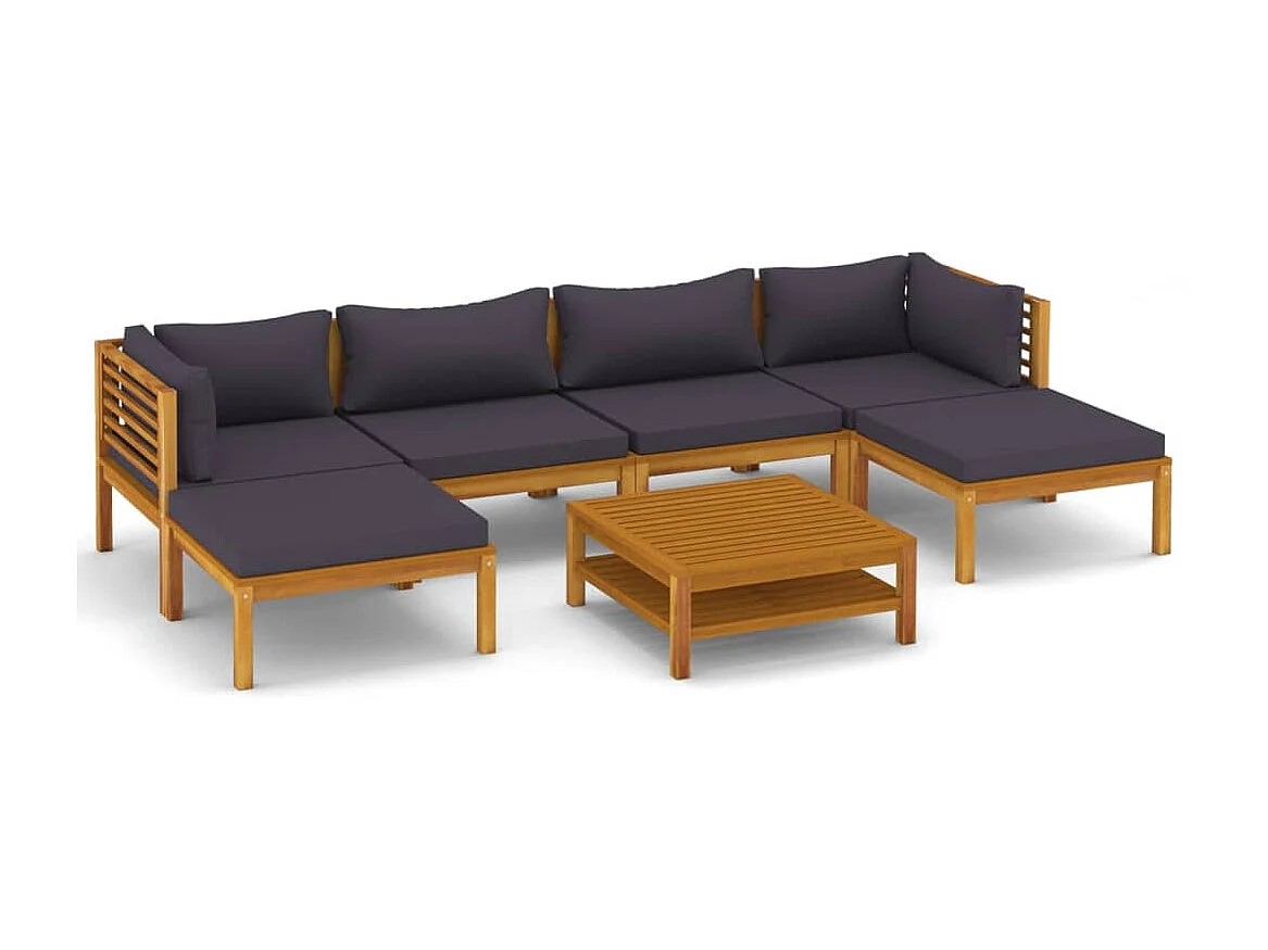 Salon de jardin 7 pcs avec coussin Bois d'acacia solide 7