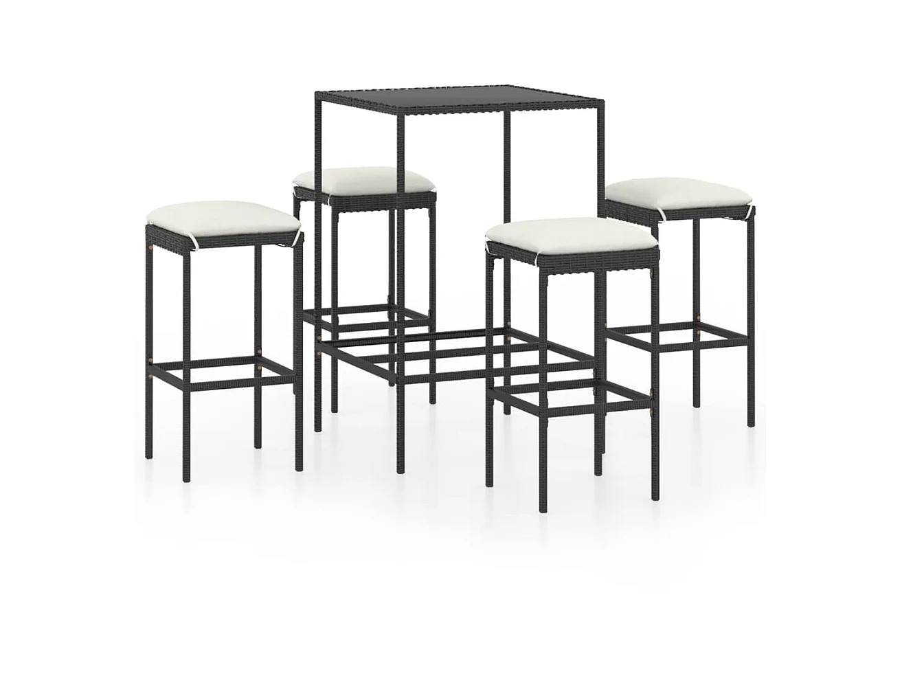 Ensemble de bar de jardin 5 pcs et coussins Résine tressée Noir 7