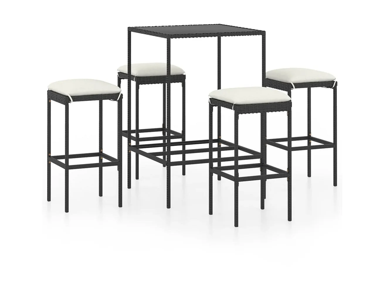 Ensemble de bar de jardin 5 pcs et coussins Résine tressée Noir 7