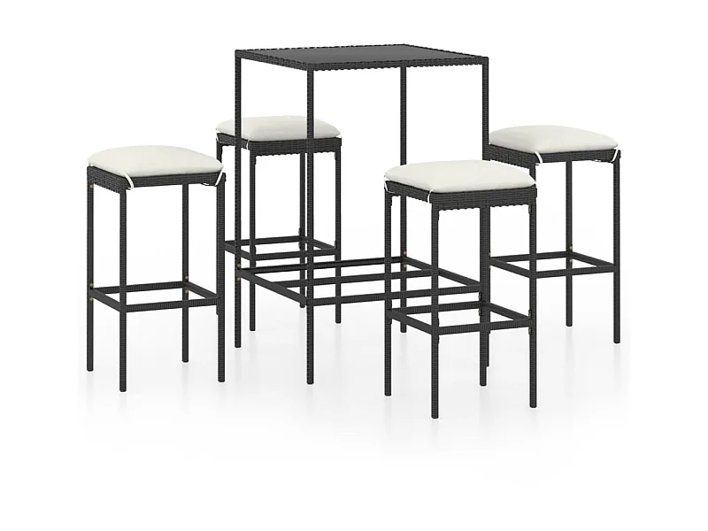 Ensemble de bar de jardin 5 pcs et coussins Résine tressée Noir 7