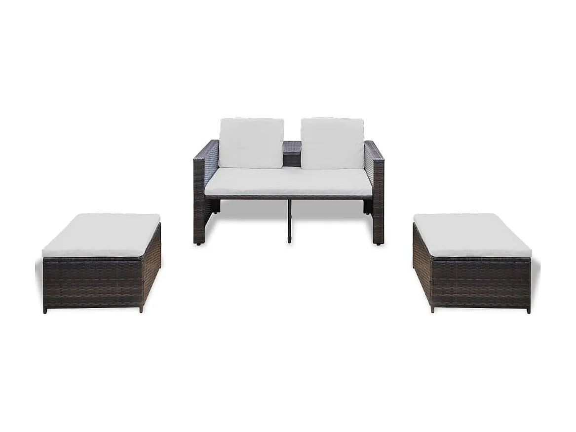 Salon de jardin 4 pcs avec coussins Résine tressée Marron 11