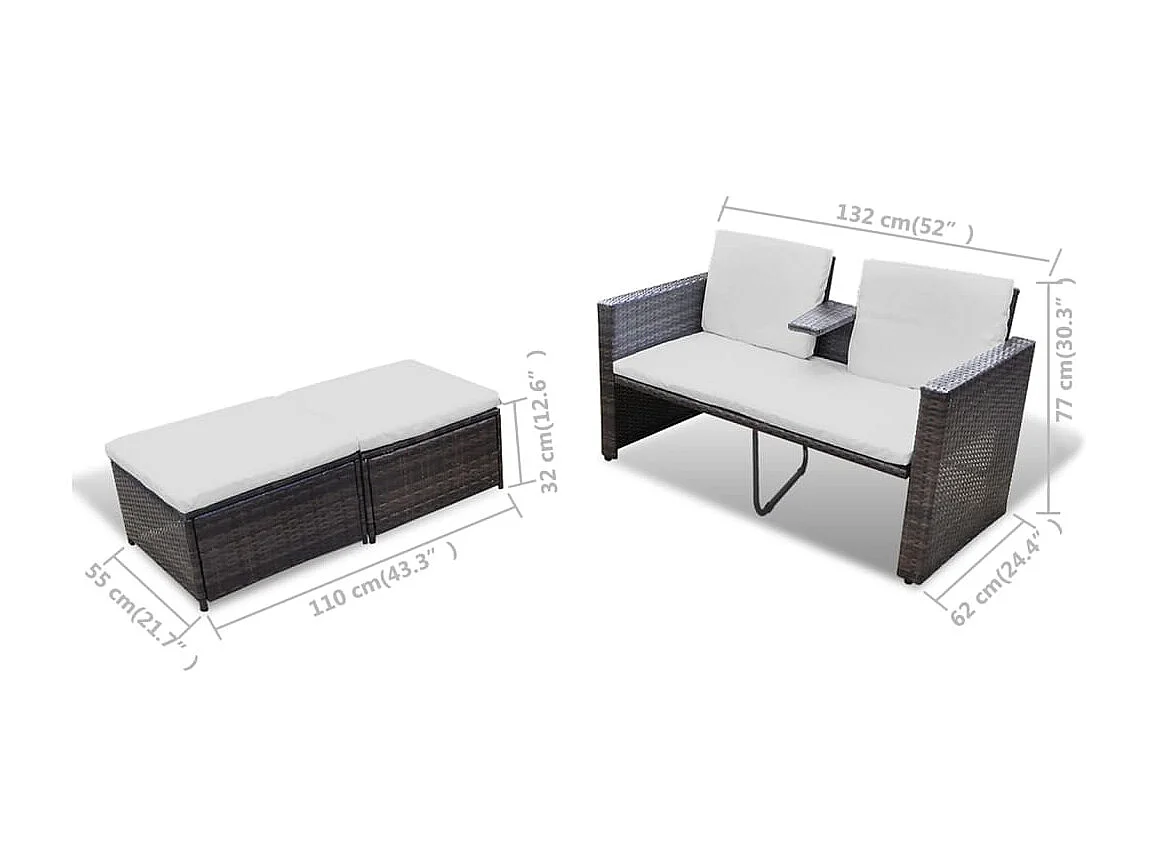 Salon de jardin 4 pcs avec coussins Résine tressée Marron 11