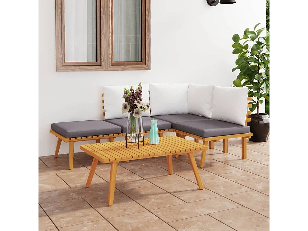 Salon de jardin 5 pcs avec coussins Bois d'acacia solide
