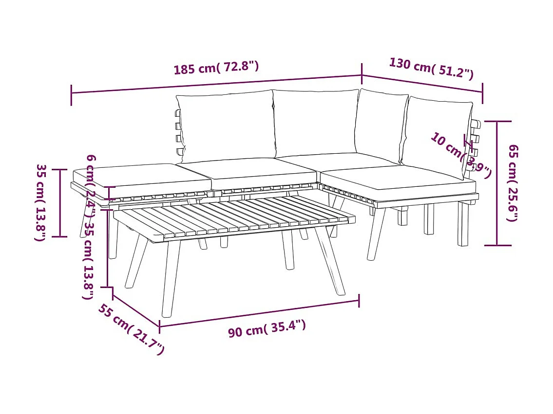 Salon de jardin 5 pcs avec coussins Bois d'acacia solide