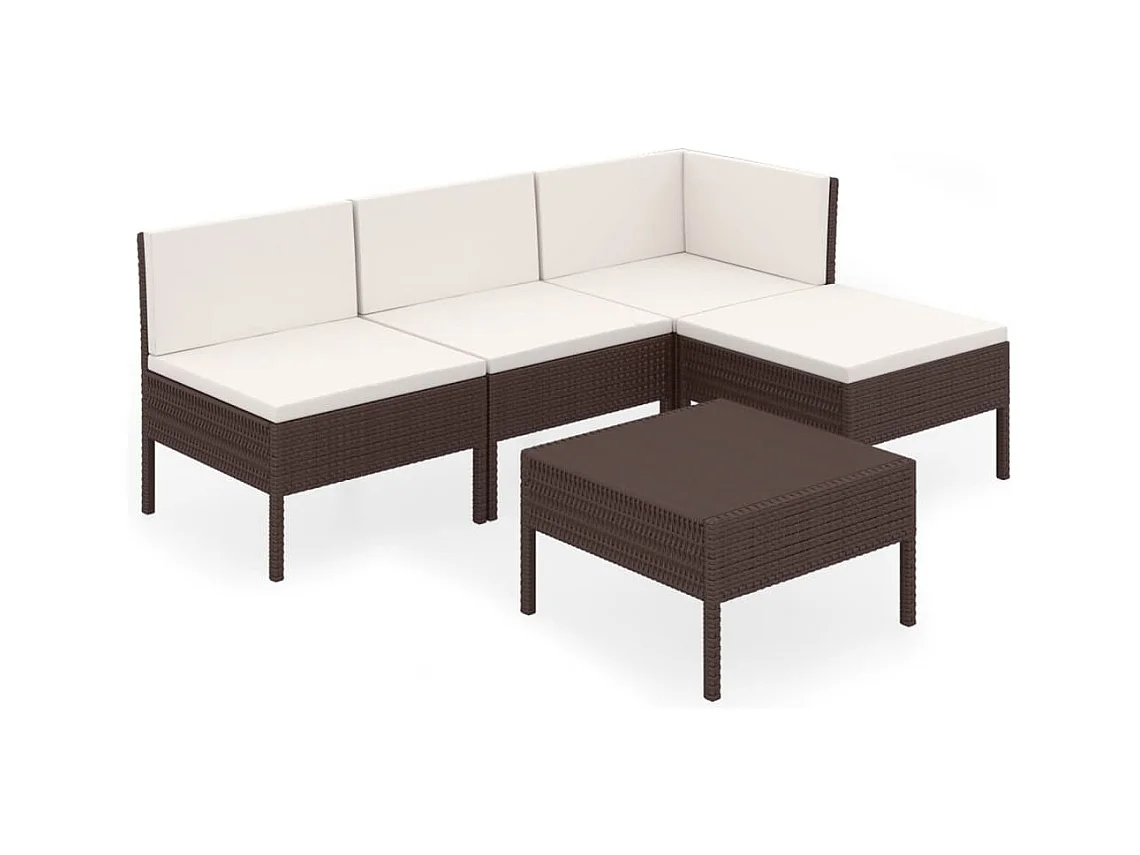 Salon de jardin 5 pcs avec coussins Résine tressée Marron 38