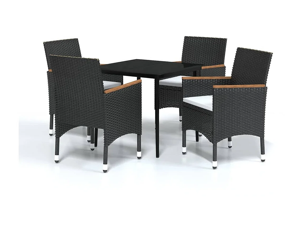 Mobilier de salle à manger de jardin 5 pcs avec coussins Noir