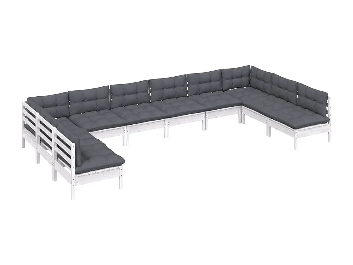 Salon de jardin 10 pcs avec coussins Blanc Bois de pin solide 7