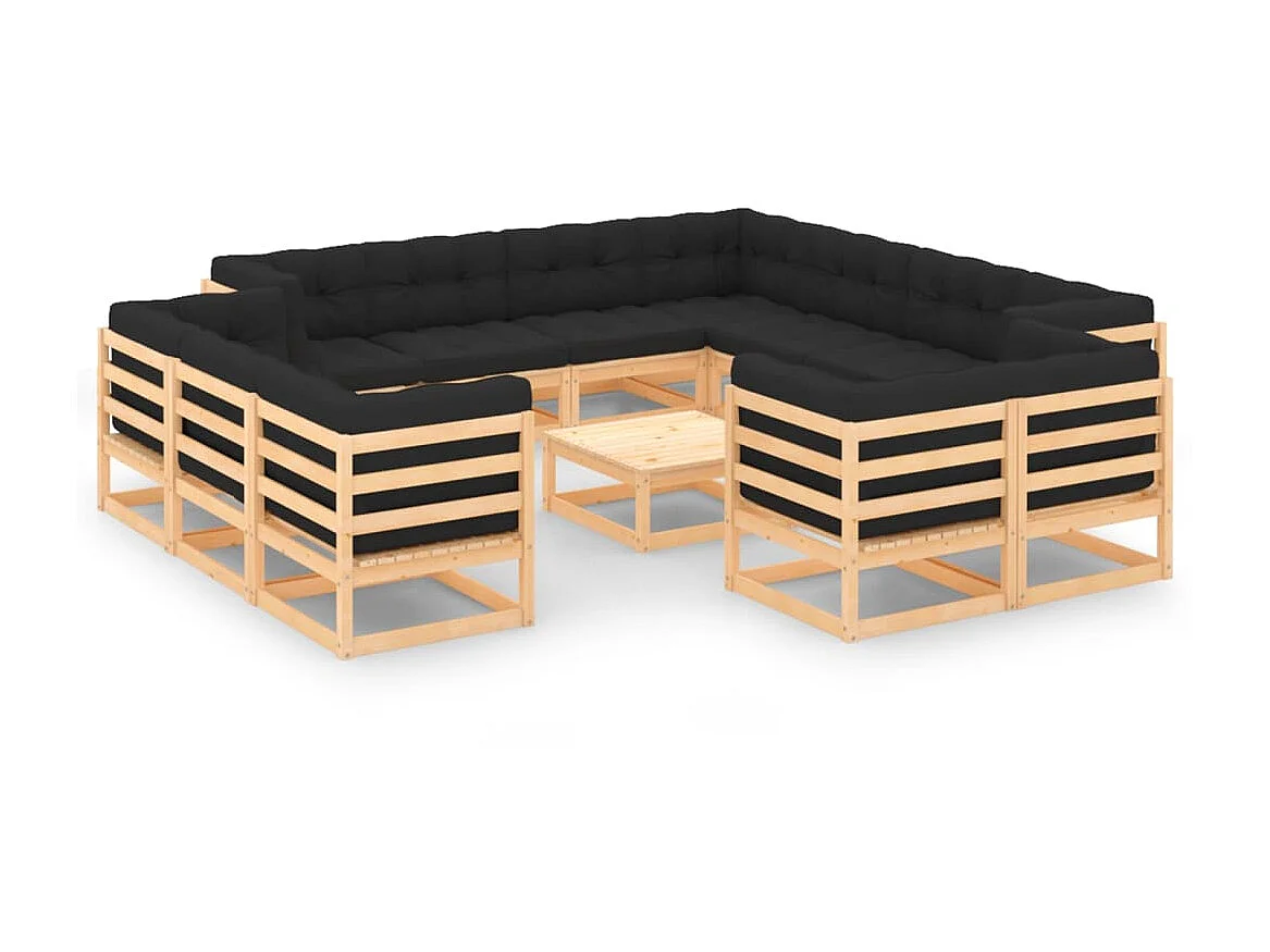 Salon de jardin 13 pcs avec coussins anthracite Bois de pin 3