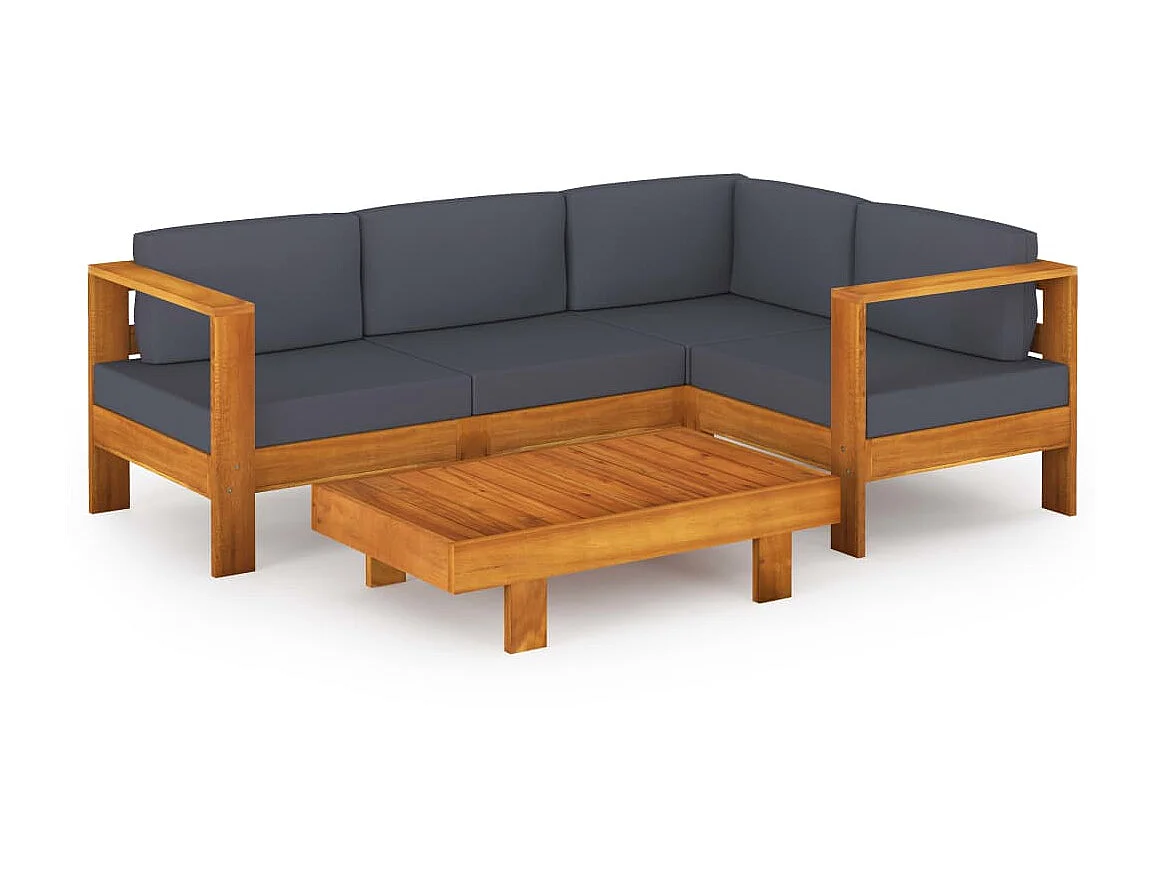 Salon de jardin 5 pcs avec coussins gris foncé Bois d'acacia