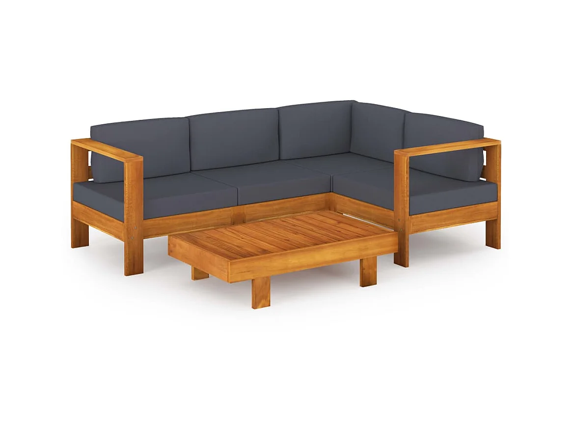 Salon de jardin 5 pcs avec coussins gris foncé Bois d'acacia
