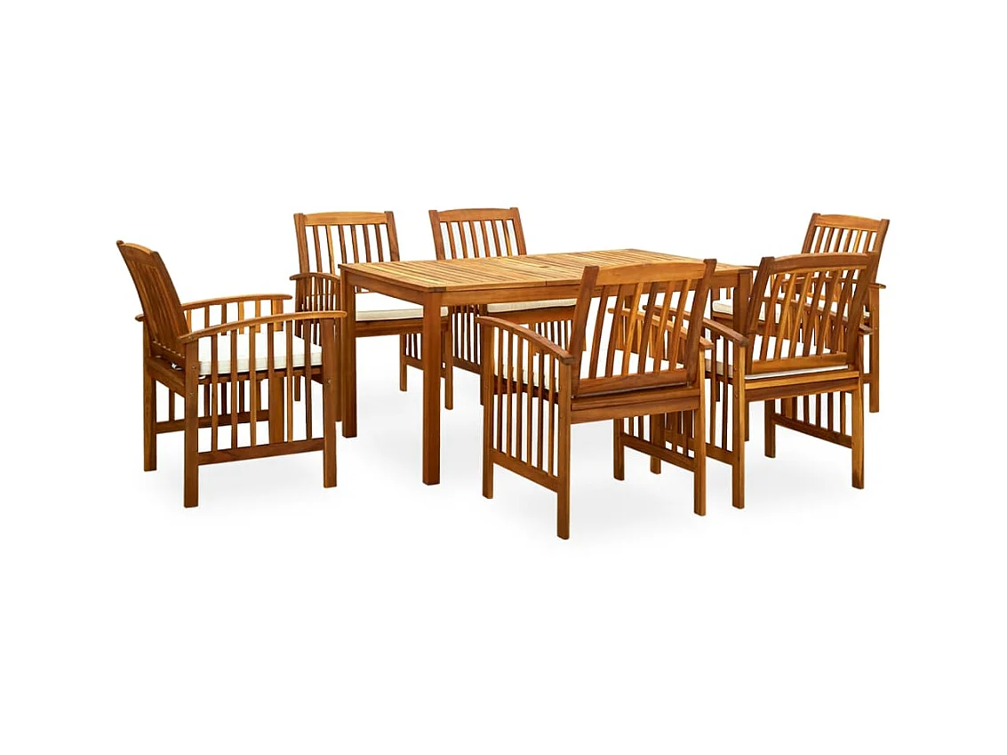 Mobilier à dîner de jardin 7 pcs avec coussins Acacia solide 2