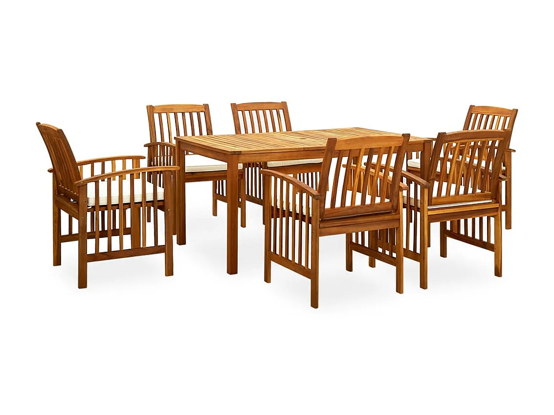 Mobilier à dîner de jardin 7 pcs avec coussins Acacia solide 2