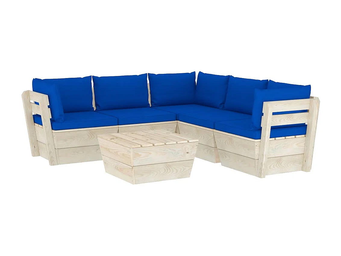 Salon de jardin palette 6 pcs avec coussins Épicéa imprégné 29