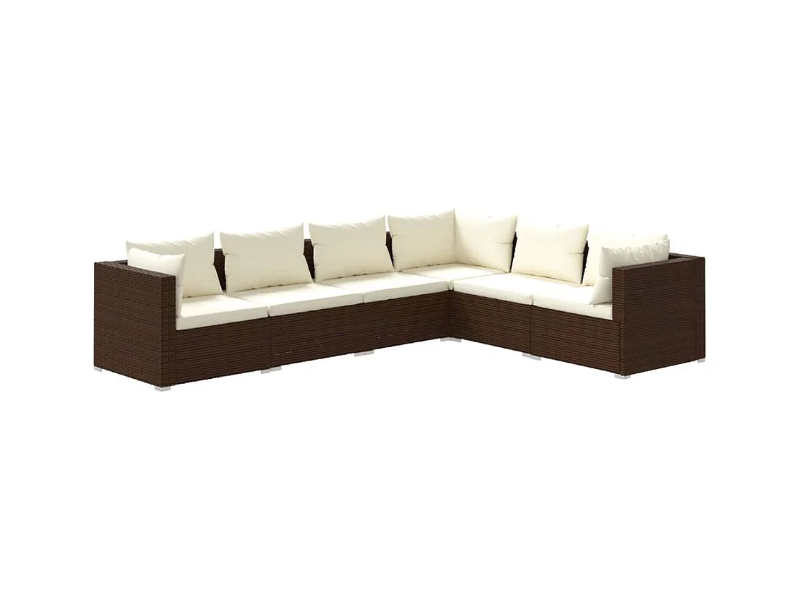 Salon de jardin 6 pcs avec coussins Résine tressée Marron 29