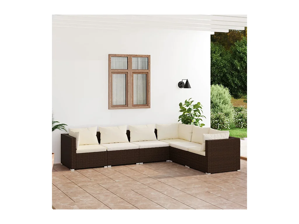 Salon de jardin 6 pcs avec coussins Résine tressée Marron 29