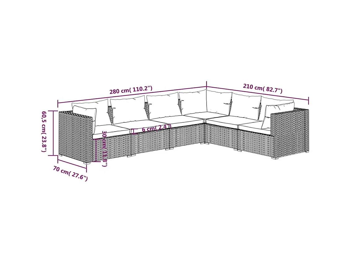 Salon de jardin 6 pcs avec coussins Résine tressée Marron 29