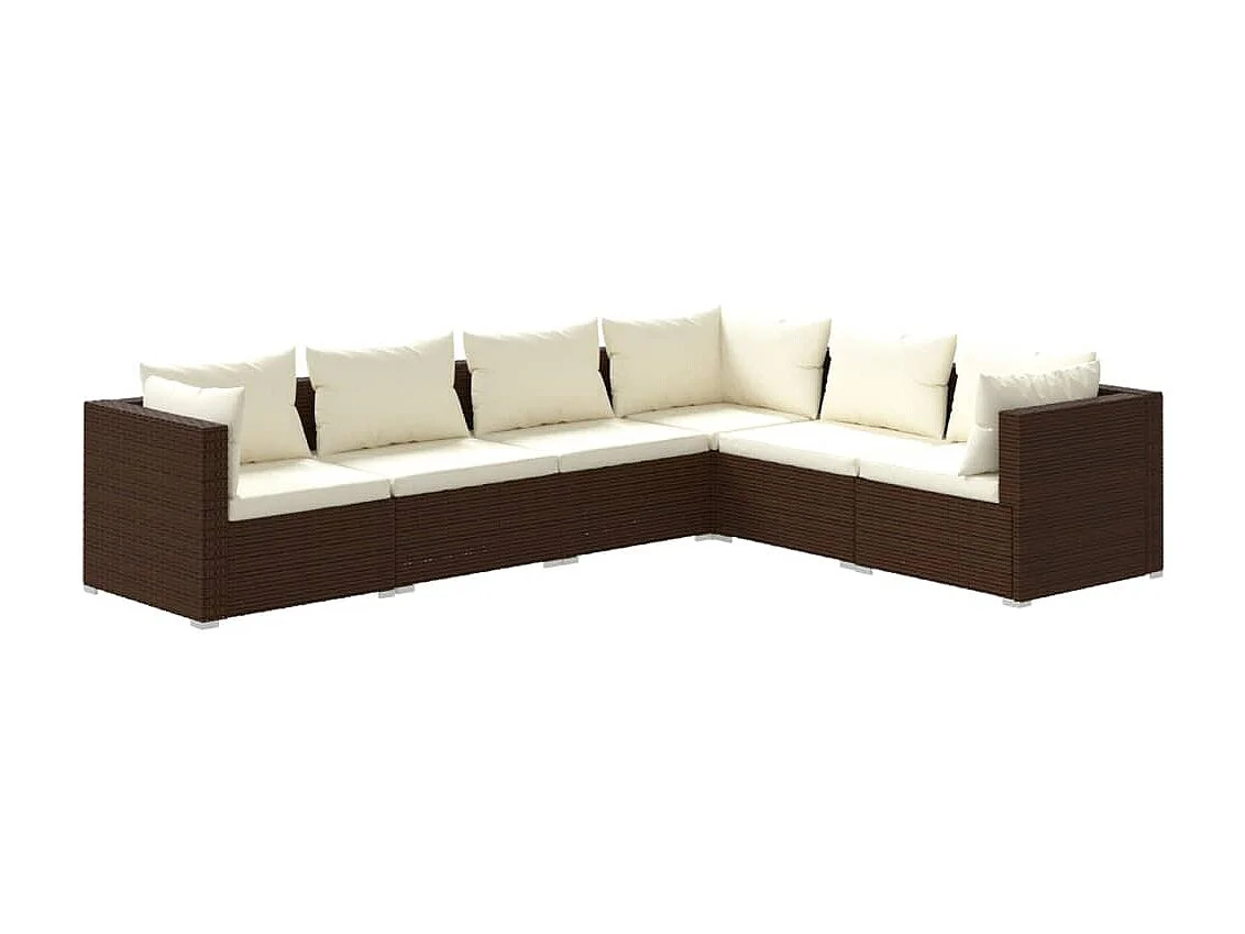 Set muebles de jardín 6 piezas y cojines ratán sintético marrón
