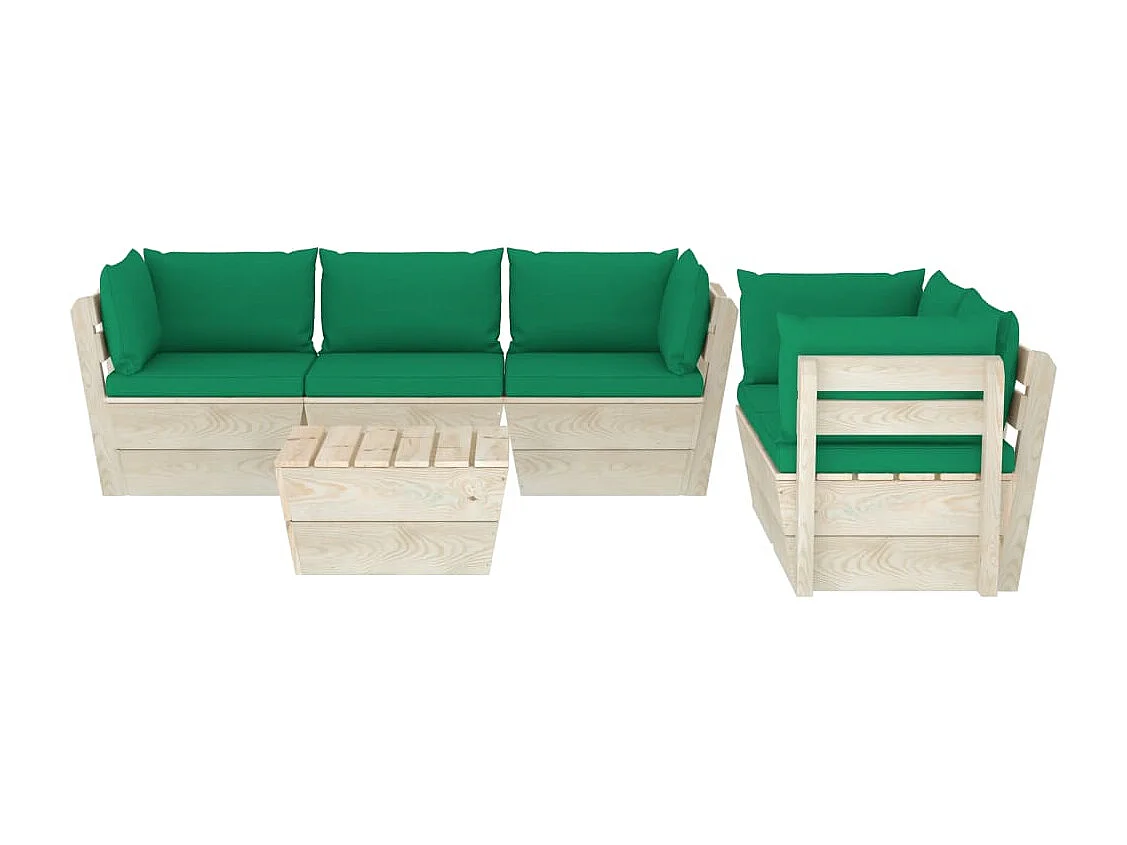 Salon de jardin palette 6 pcs avec coussins Épicéa imprégné 21