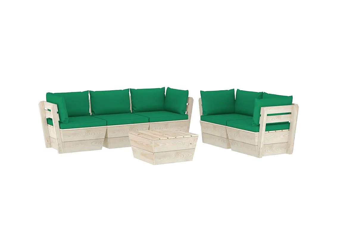 Salon de jardin palette 6 pcs avec coussins Épicéa imprégné 21