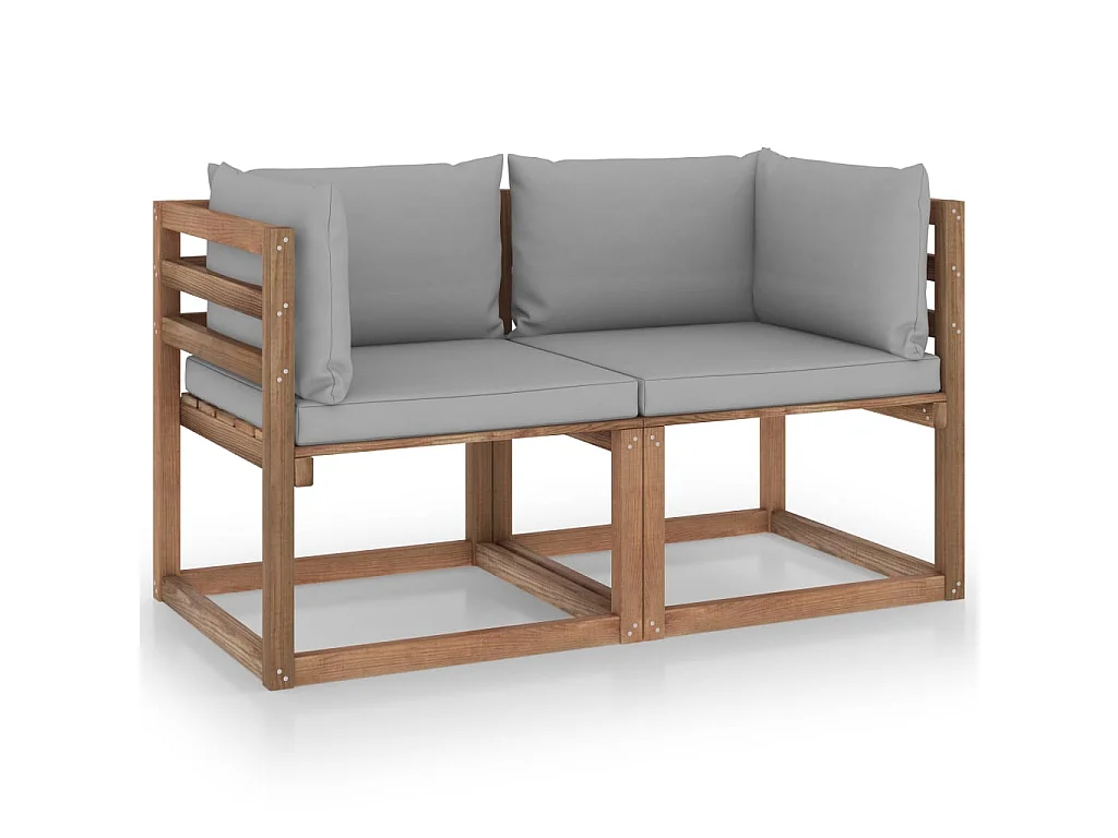 Canapé palette de jardin 2 places et coussins gris Pinède