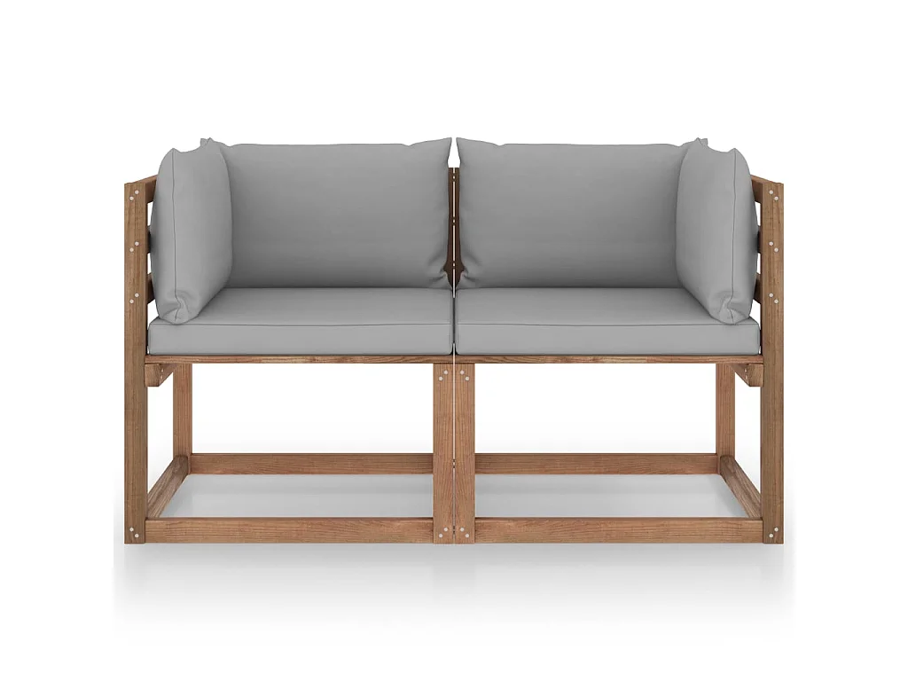 Canapé palette de jardin 2 places et coussins gris Pinède