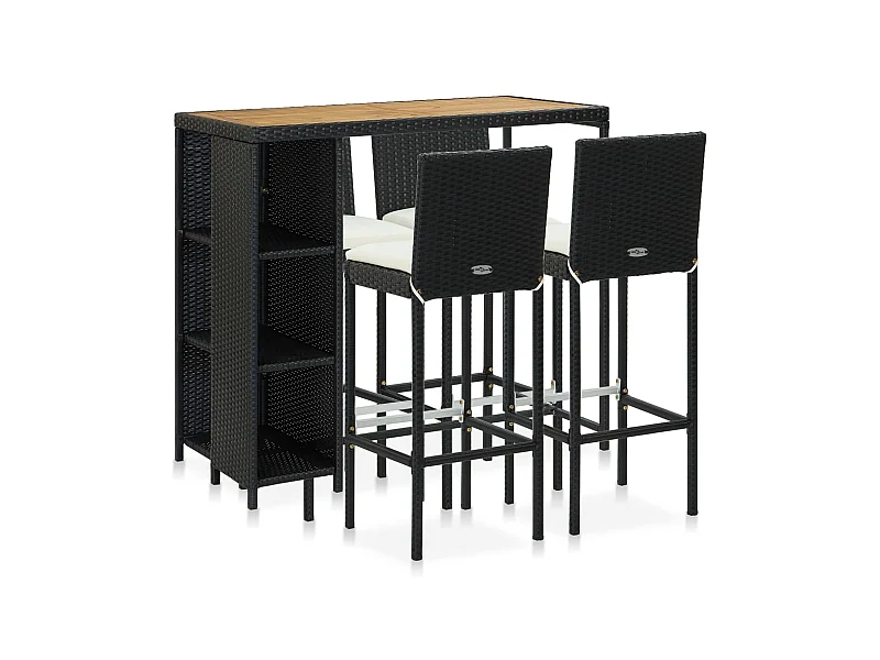 Meuble de bar de jardin 5 pcs et coussins Résine tressée Noir 4