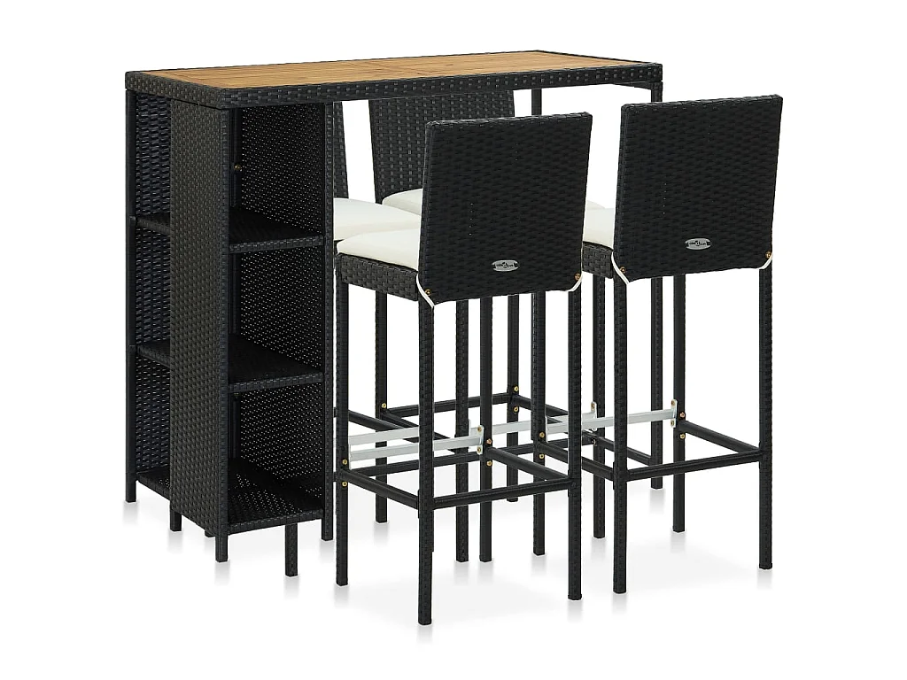 Meuble de bar de jardin 5 pcs et coussins Résine tressée Noir 4