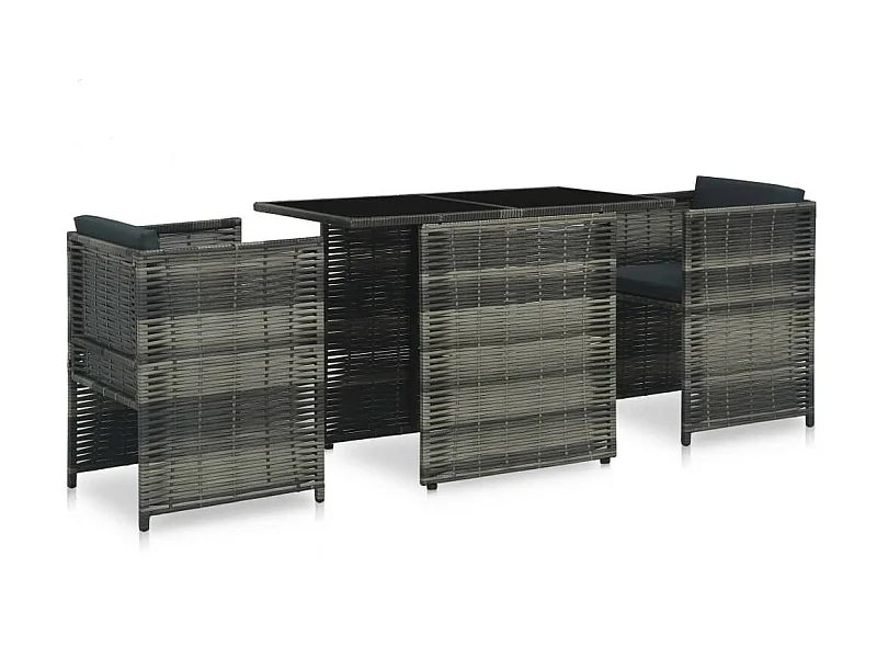 Mobilier de bistro 3 pcs avec coussins Résine tressée Gris 4