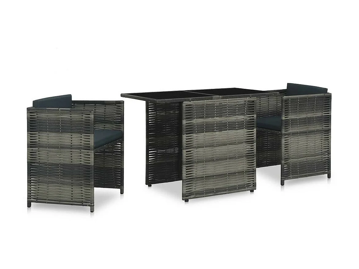 Mobilier de bistro 3 pcs avec coussins Résine tressée Gris 4
