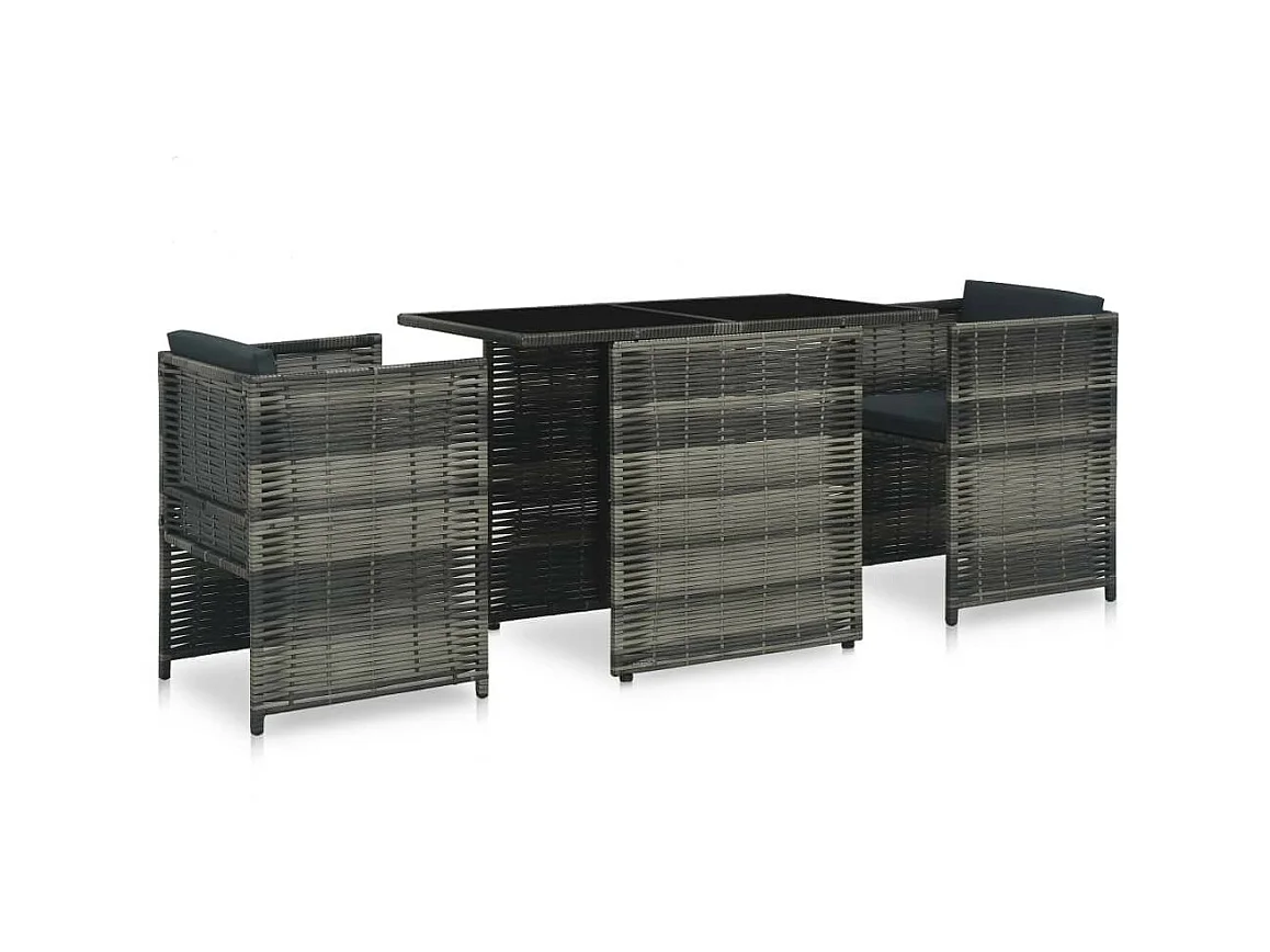 Mobilier de bistro 3 pcs avec coussins Résine tressée Gris 4