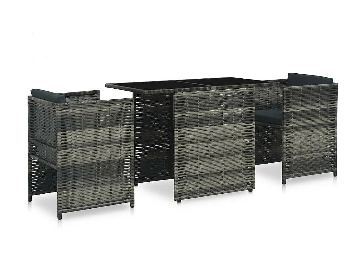 Mobilier de bistro 3 pcs avec coussins Résine tressée Gris 4