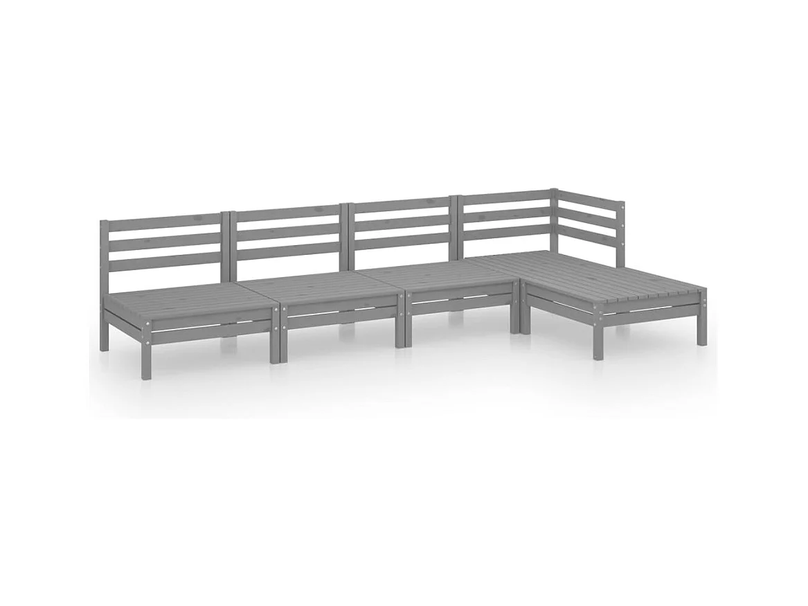 Salon de jardin 5 pcs Bois de pin massif Gris 2
