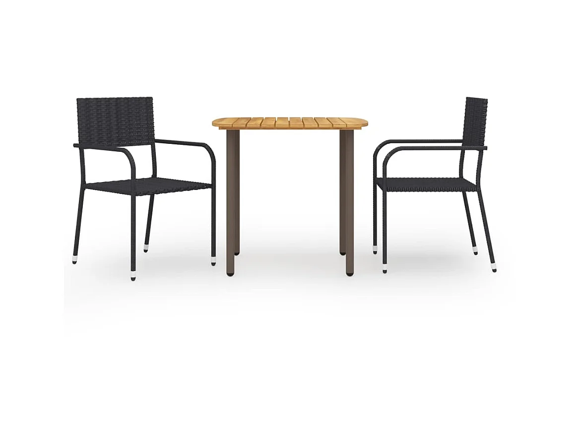 Ensemble de salle à manger de jardin 3 pcs Résine tressée Noir 4